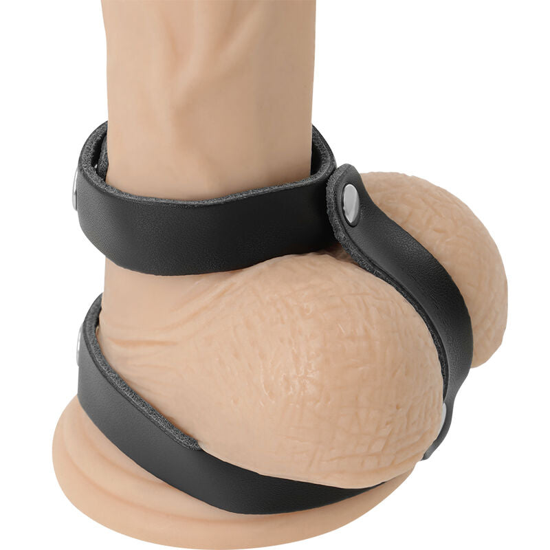 Anello Fallico con Anello Testicoli Darkness — Pelle, Regolabile