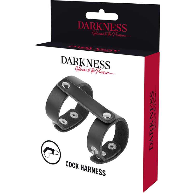 Anello Fallico con Anello Testicoli Darkness — Pelle, Regolabile