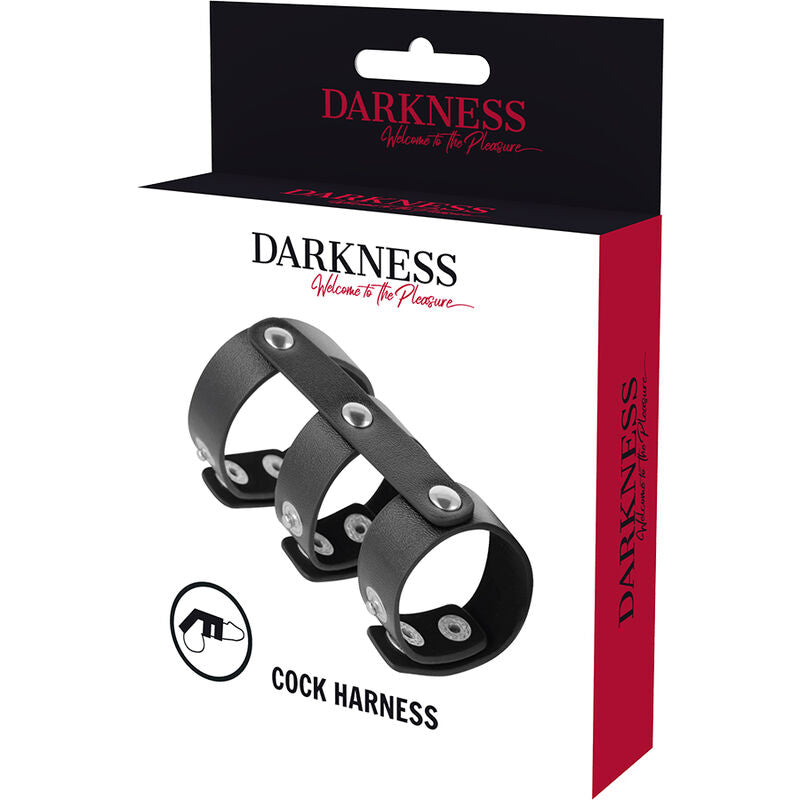 Anello Fallico con Anello Testicoli Darkness — Pelle Regolabile