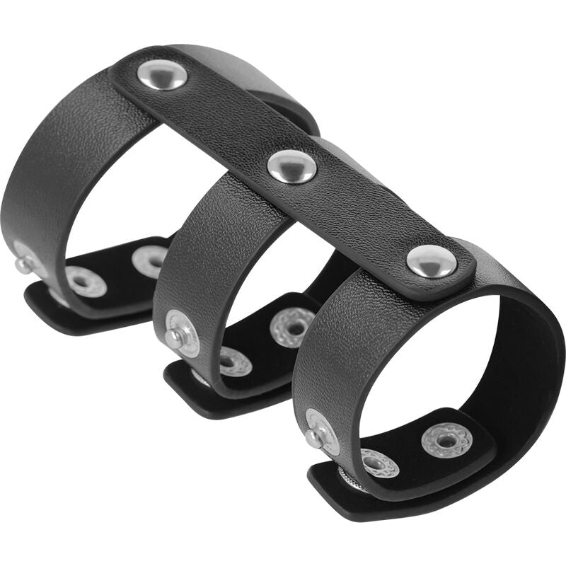Anello Fallico con Anello Testicoli Darkness — Pelle Regolabile