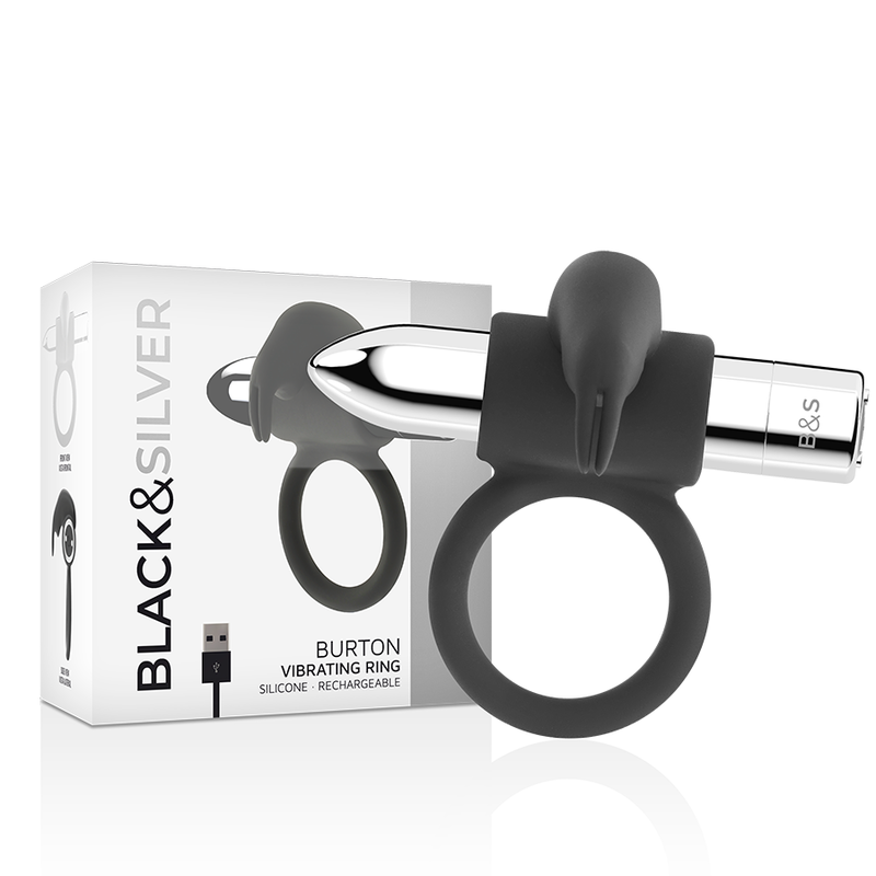 Anello Fallico Vibrante Black&Silver Burton — 10 Modalità