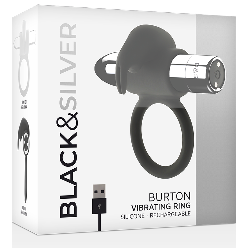 Anello Fallico Vibrante Black&Silver Burton — 10 Modalità