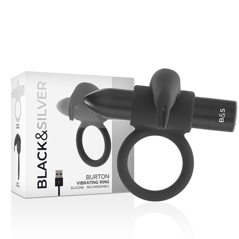 Anello Fallico Vibrante Black&Silver Burton — 10 Modalità, Nero