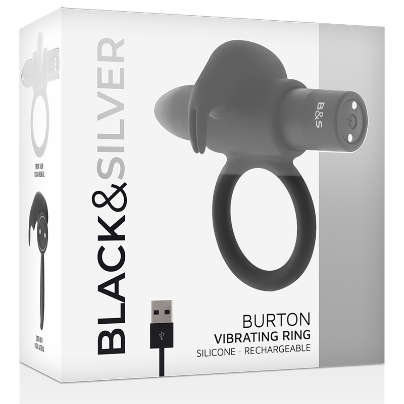 Anello Fallico Vibrante Black&Silver Burton — 10 Modalità, Nero