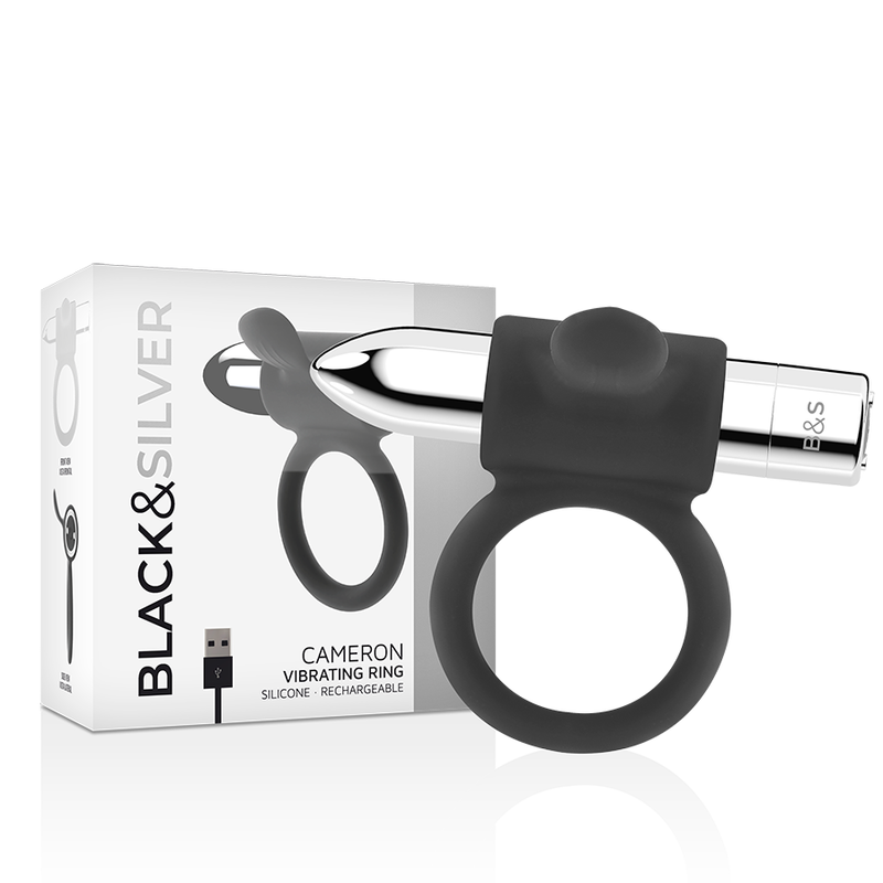 Anello Fallico Vibrante Black&Silver Cameron — Argento