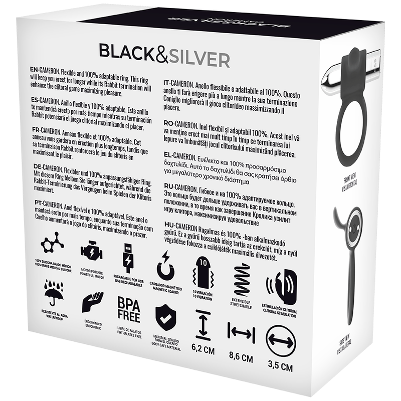 Anello Fallico Vibrante Black&Silver Cameron — Argento