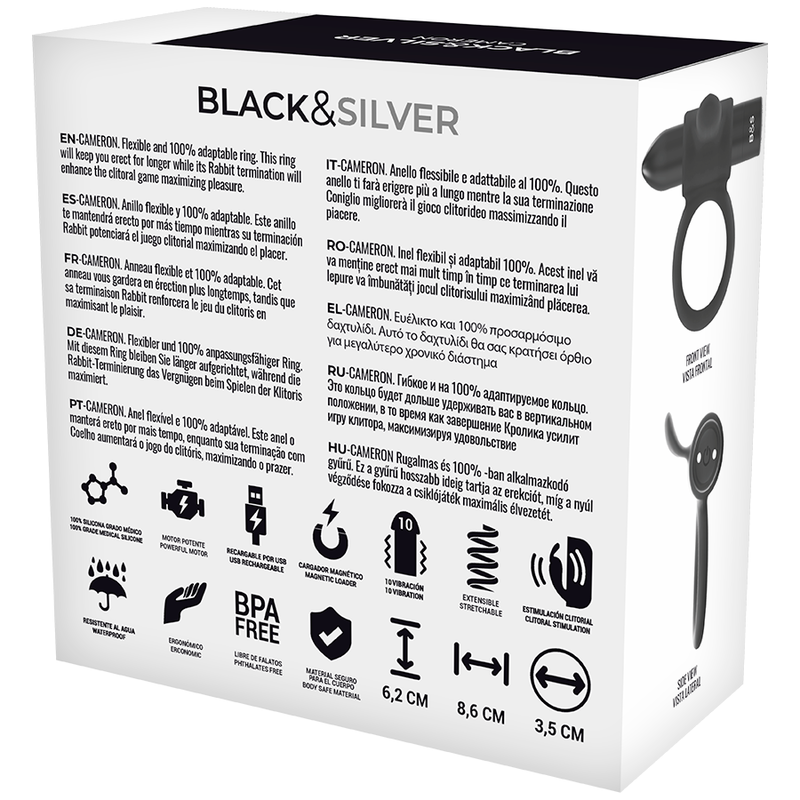 Anello Fallico Vibrante Black&Silver Cameron — Ricaricabile