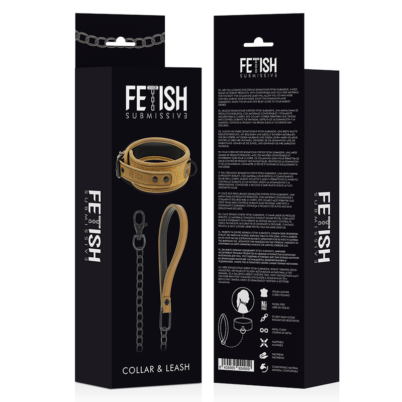 Collare BDSM con Catena e Manette Fetish Submissive Origin