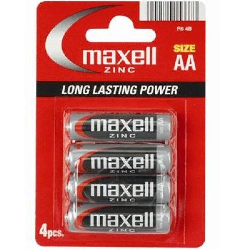 Batterie Salina AA Maxell R6 — 4 Unità